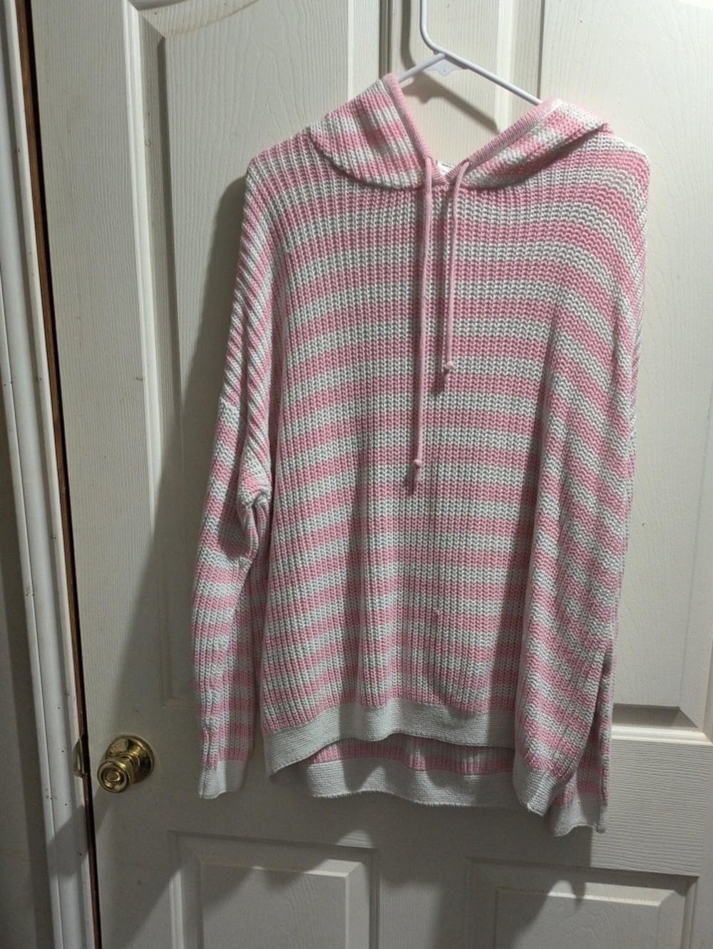 Time and Tru Pink and White Striped Knit Hoodie
